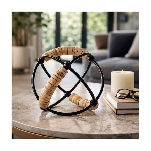 Abacus Orb for Home Decor - Modern Metal And Mango Wood Sculpture for Living Room, Shelf, or Office Desk - Accent Ornament Sphere Design for Bathroom and Coffee Table Styling - 11", Black