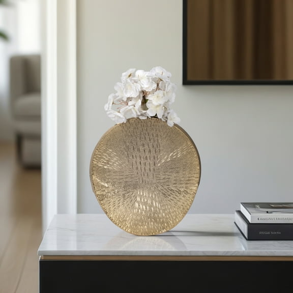 Glam Metal Vase - Decorative Aluminum Round Vase for Home & Office - Modern Accent for Living Room, Bedroom & Table Decor - 12" Gold