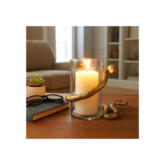Decorative Snake Glass Candle Holder for House Decor - Modern Pillar Candlestick Holder for Table Centerpieces - Elegant Candle Stand Holder for Office Desk, Bedroom, or Living Room Decor - 6", Gold