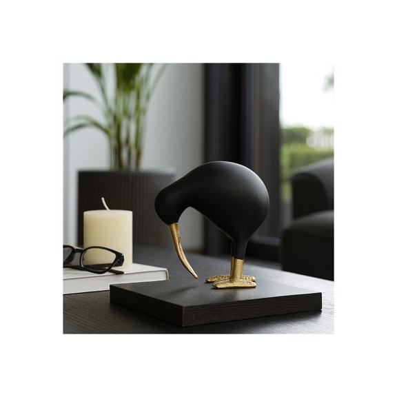 Decorative Kiwi Sculpture Accent for Home Decor - Elegant Ornaments for Bathroom, Office, and Living Room Display - Modern Metal Figurine for Shelf or Coffee Table Styling - 6", Black & Gold