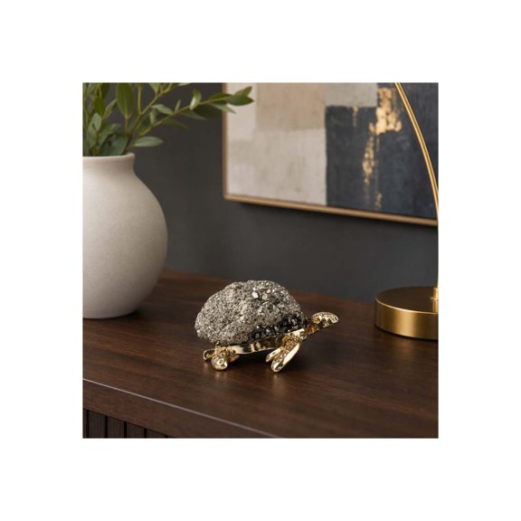 Sagebrook Home Metal Sea Turtle with Stone Shell for Tabletop Decor - Decorative Turtle for Living Room, Bedroom, and Office - 2", Silver