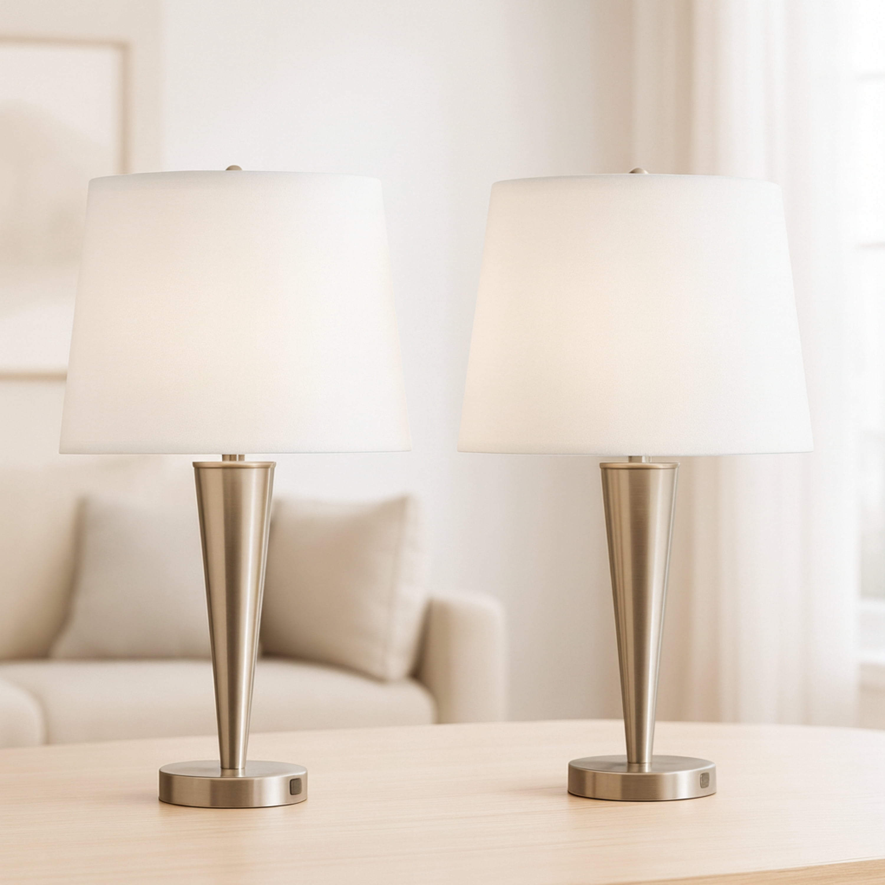Metal Slim Cone Table Lamps for Home Decor - Decorative Light for Bedroom Nightstand, Living Room, and Bedside - Accent Lamp for Office and Study Room - Set of 2, 25", Silver & Metallic