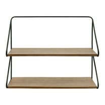 Sagebrook Home Metal /Wood 20" 2 Tier Wall Shelf, Black/Brwn, Rectangle, Iron, Contemporary, 20"L X 6"W X 17"H, Solid Color