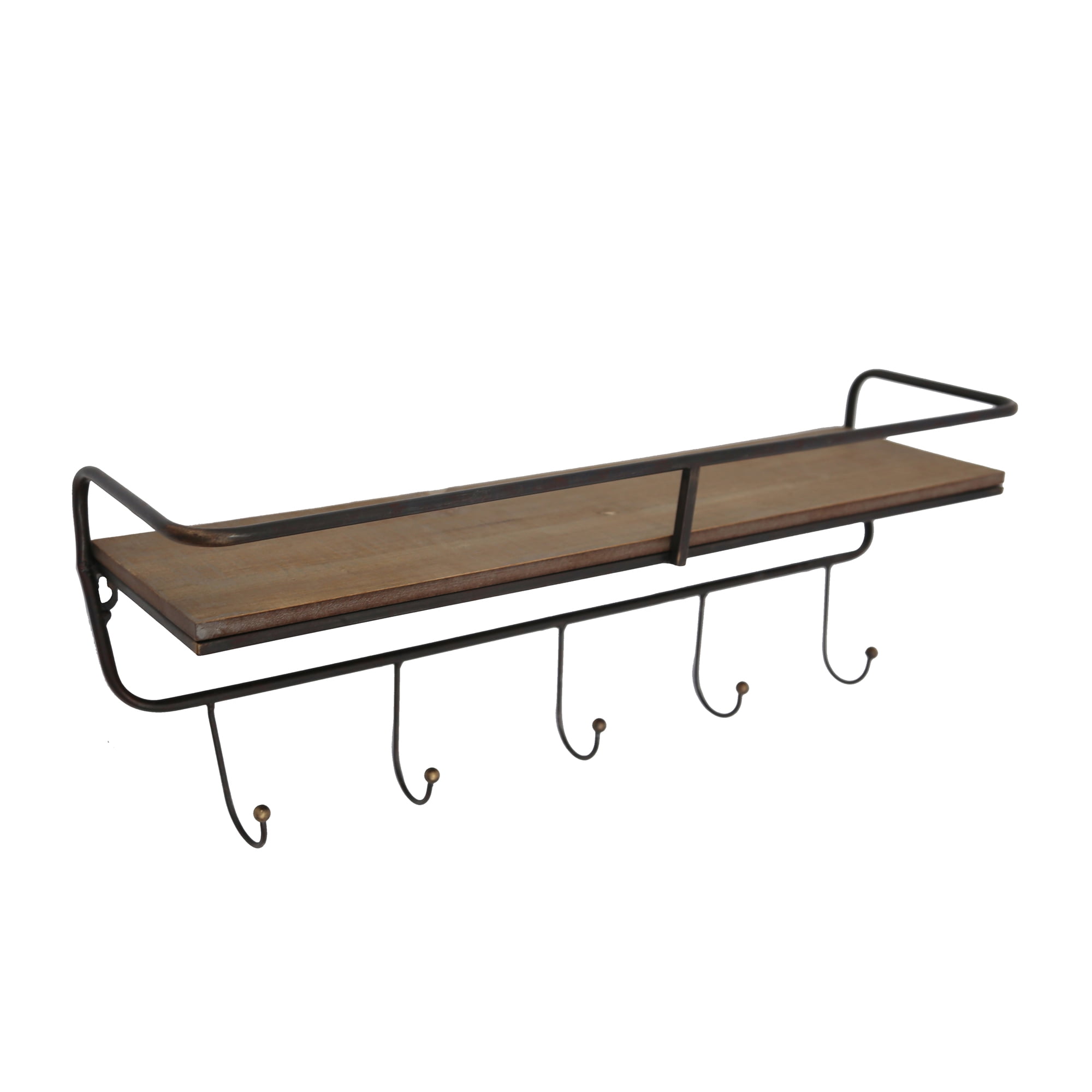 Sagebrook Home Metal Wood 24 5 Hook Wall Shelf Brown Walmart