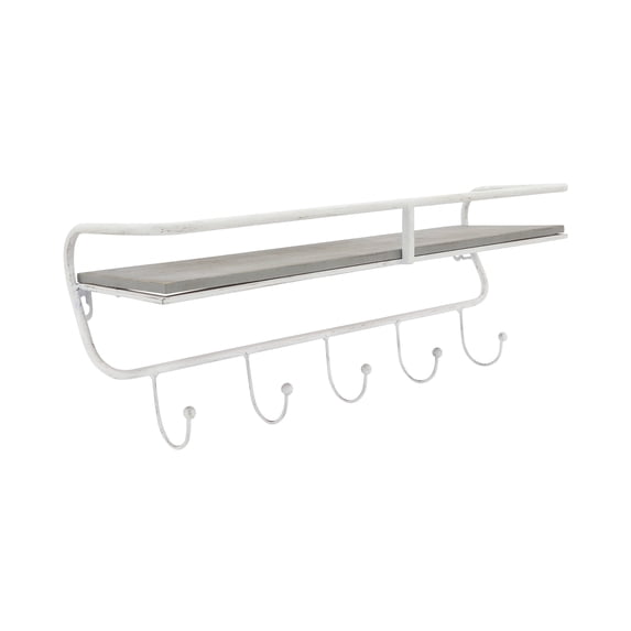 Sagebrook Home Metal/wood 20" 5 Hook Wall Shelf, White/gray