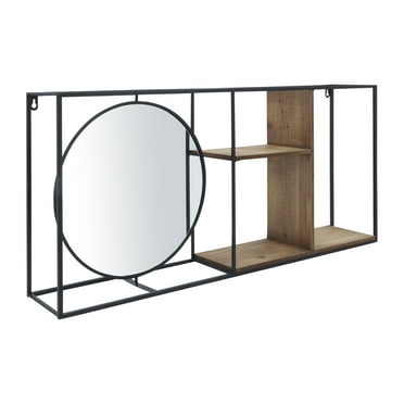 Sagebrook Home Metal/wood 34"l Wall Shelf With Mirror, Black/brow