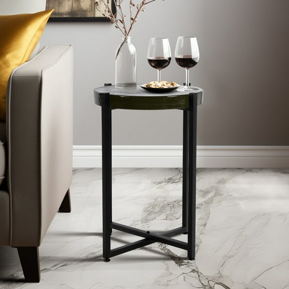 Sagebrook Home Modern 22"H Metal and Glass Side Table in Black with Sled Frame Contemporary Accent Table - 17" x 17" x 22"