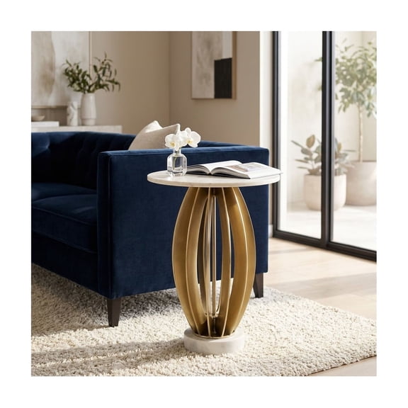 Sagebrook Home Modern Accent Piece for Home Decor, Living Room and Small Spaces - Elegant End Table Night Stand for Bedroom - 25", White & Gold
