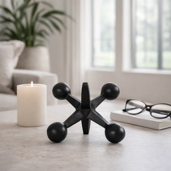 Decorative Metal Jack Sculpture for Home Dcor - Modern Figurine for Bathroom, Office, and Living Room Dcor - Abstract Accent for Entryway, Shelf Display, and Coffee Table - 5", Black