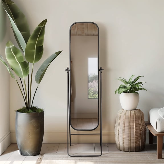 Sagebrook Home Modern Black Metal Floor Mirror on Stand