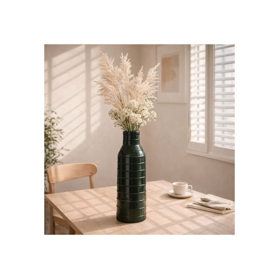 Contemporary Cylinder Vase for Living Room Decor - Ceramic Flower Vase for House, Home, Bedroom and Room Display - Decorative Accent for Office Decoration and Table Centerpiece - 20", Green
