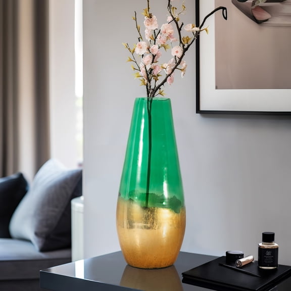 Modern Glass Vase with Dipped Finish - Elegant Home & Office Decor - Handcrafted Decorative Centerpiece for Living Room, Bedroom, or Workspace - Stylish Accent Vase - 19" Green