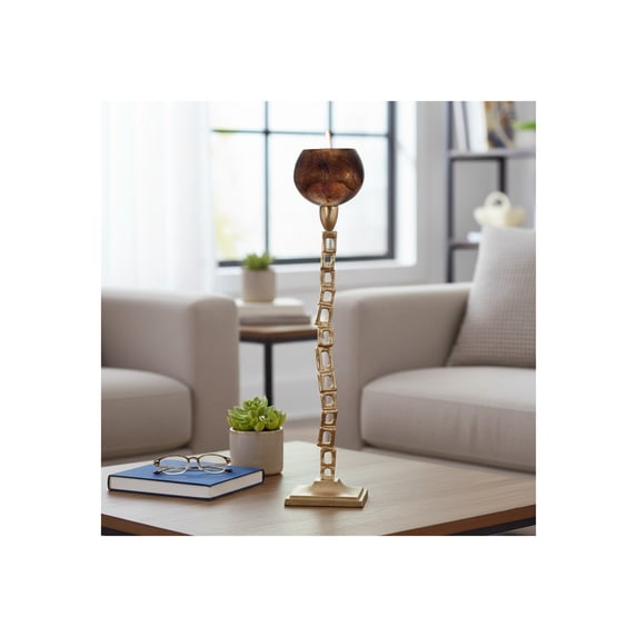 Modern Tall Chain Link Inspired Candle Holer for Home Decor - Versatile Tealight or Taper Candle Stick Holder for Table Centerpieces - Perfect Candle Stand Holder for Mantel or Console - 24", Gold
