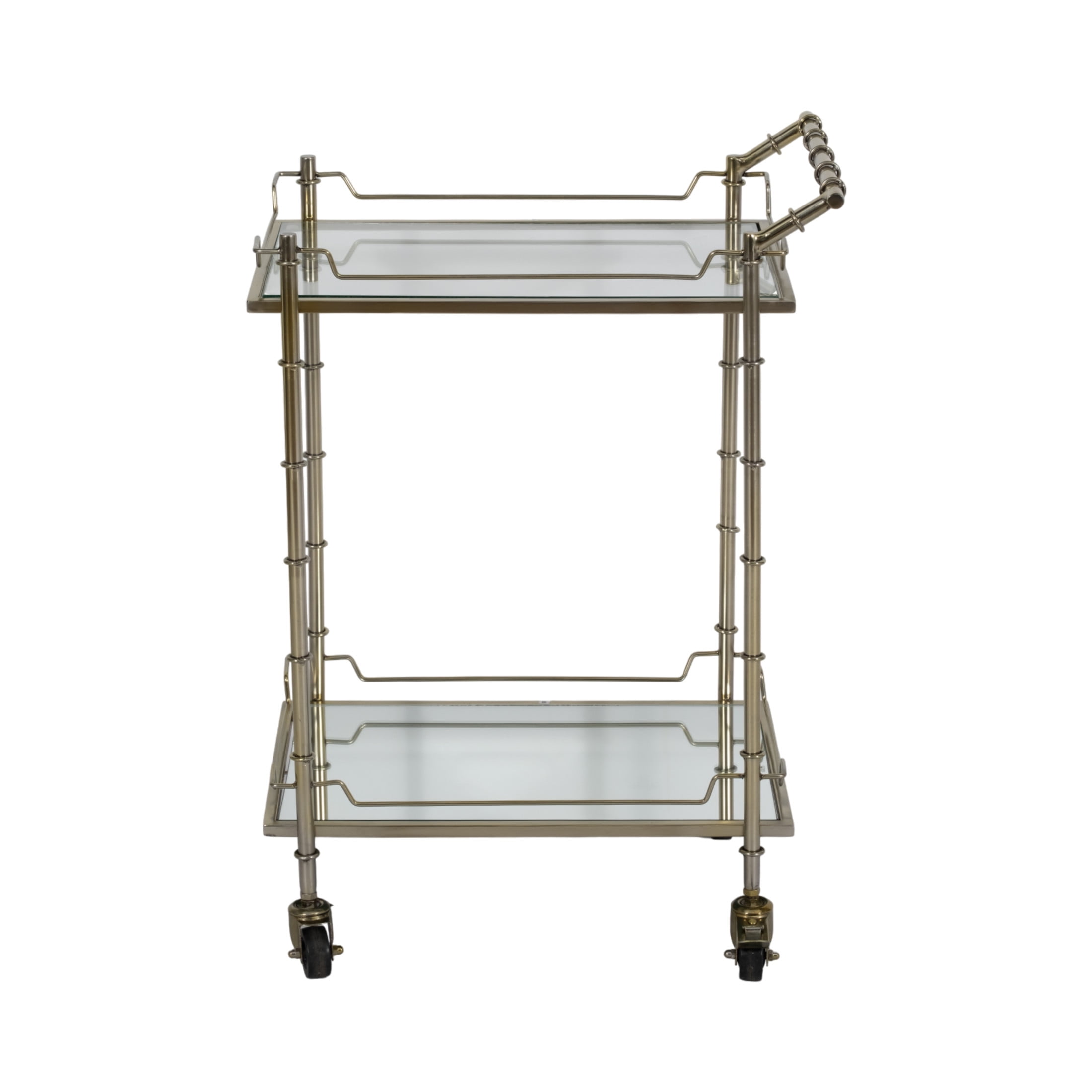 Gold Stainless Steel and Glass 2-Tier Rolling Bar Cart