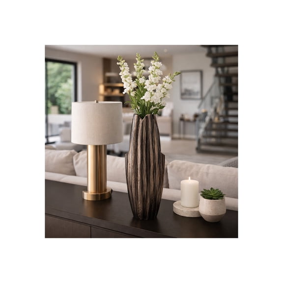 Tall Ridged Vase for Living Room Decor - Metal Aluminum Home Accent for Table or Floor Styling - Modern Textured Flower Vase for House, Dining Room, Bedroom, or Office - 24", Black