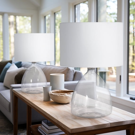 Sagebrook Home Modern Neutral 18"H Glass Solid Color Geometric Table Lamp, Set Of 2 - 12" x 12" x 18"
