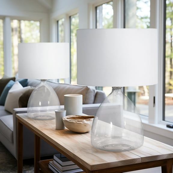 Sagebrook Home Modern Neutral 18"H Glass Solid Color Geometric Table Lamp, Set Of 2 - 12" x 12" x 18"