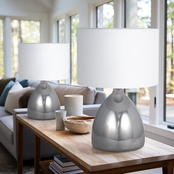 Sagebrook Home Modern Neutral 18"H Glass Solid Color Geometric Table Lamp, Set Of 2 - 12" x 12" x 18"
