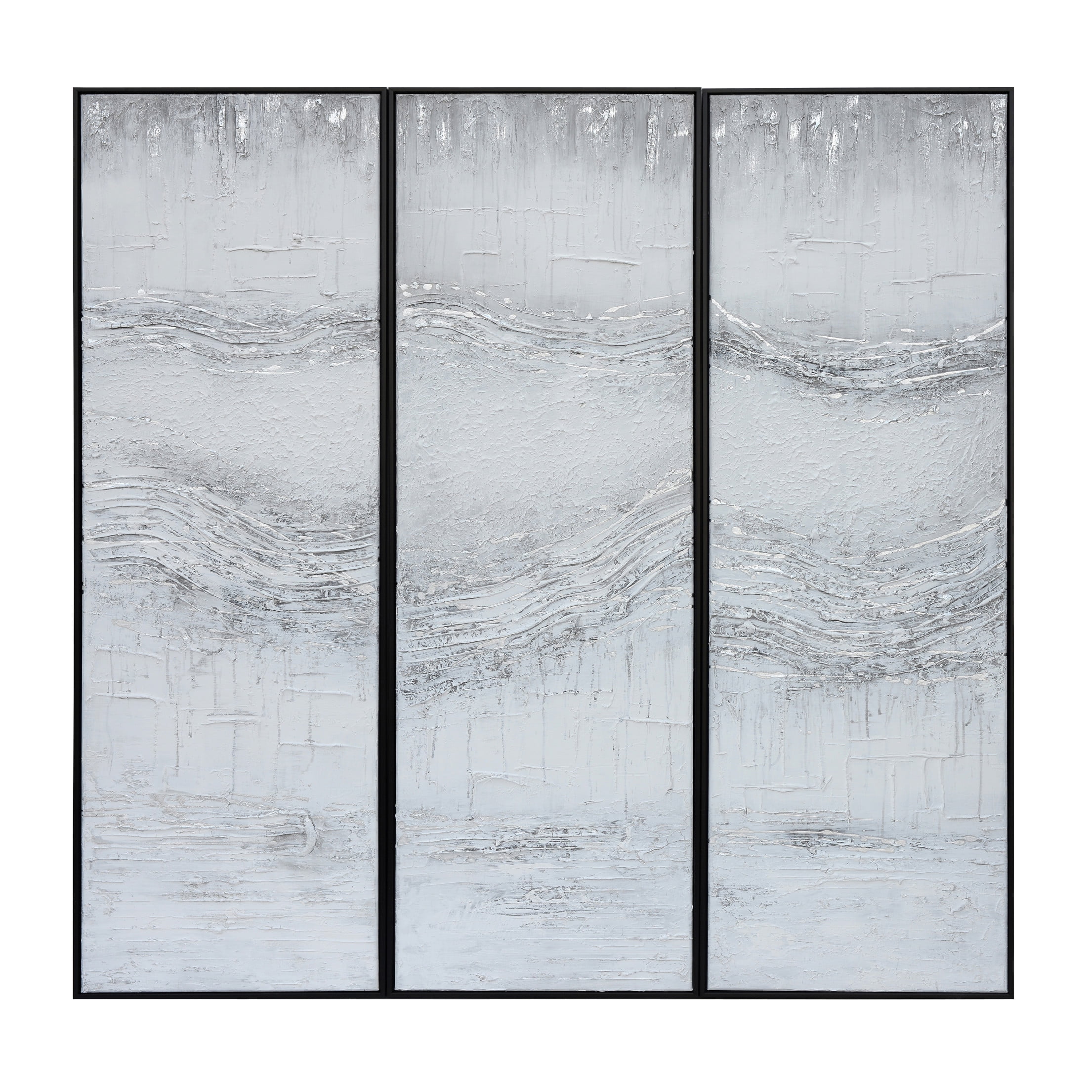 Gray Abstract Handpainted Canvas Triptych Wall Art