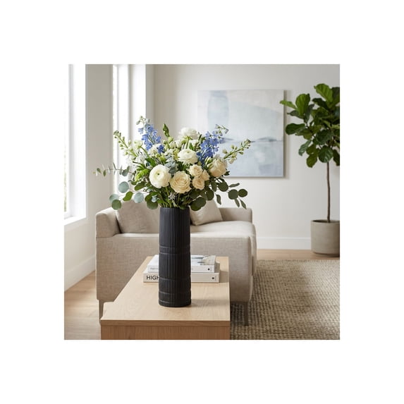 Cylinder Ceramic Vase for Living Room and Home Decor - Decorative Flower Vase for Kitchen, Bedroom, or Office Decor - Accent for House and Table Centerpiece Styling - 15", Black