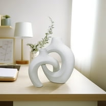 Set of 2 Modern Ceramic Vases - Unique Interlocking Design, Glam Stoneware Decorative Vases for Home, Office, Bedroom, Living Room Decor - 13", 11" White