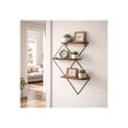 thumbnail image 1 of Diamond Wall Mounted Shelf with Wood and Metal Frame for Home Decor - 3 Tier Hanging Storage Organizer for Books - Wall Organizer for Living Room, Bedroom, Office or Entryway - 21", Brown & Black, 1 of 10