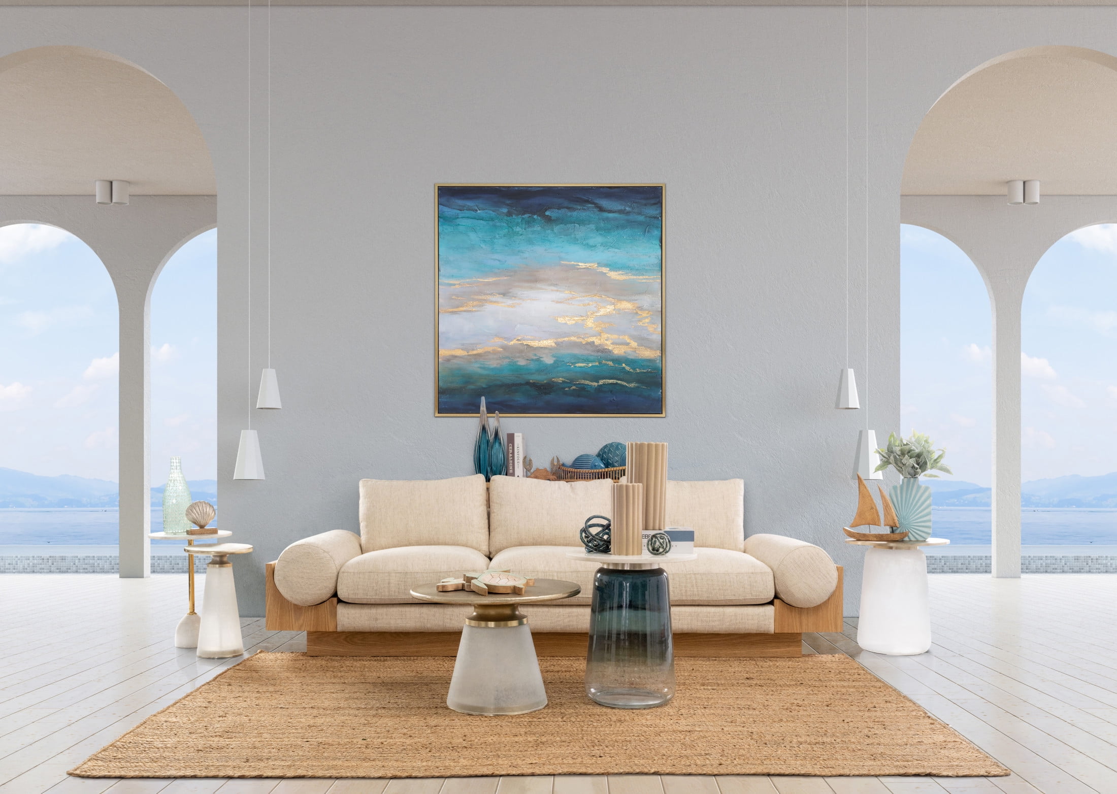 Round Frosted Glass and Metal Coffee Table, 24"