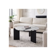 Sagebrook Home Modern Round Marble Coffee Table for Home Decor - Elegant Accent Table for Living Room and Office - 17", Black & White