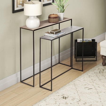 Sagebrook Home Modern Set of Two Gold Aluminum Nested Side Tables with Multi-Colored Tops - 35" x 10" x 33"