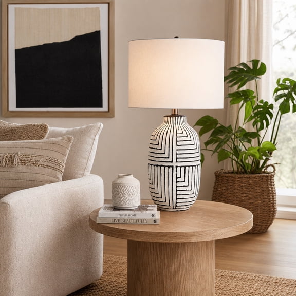 Textured Ceramic Table Lamp for Home Décor - Decorative Lamp for Living Room, Bedroom, and Office - Contemporary Accent for Nightstand, Bedside, and Side Table - 26", White & Black