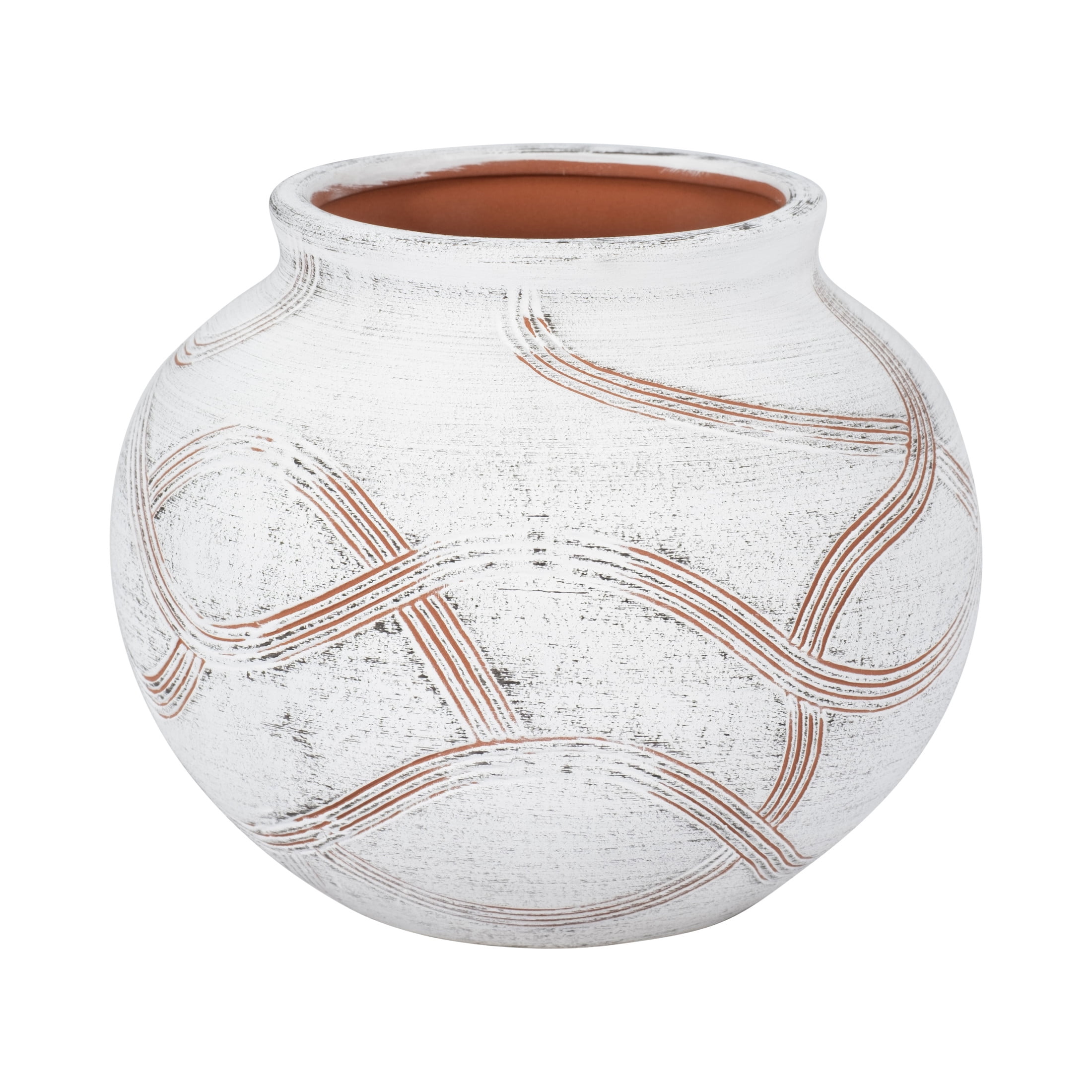 White Textured Ceramic Round Vase, 8"