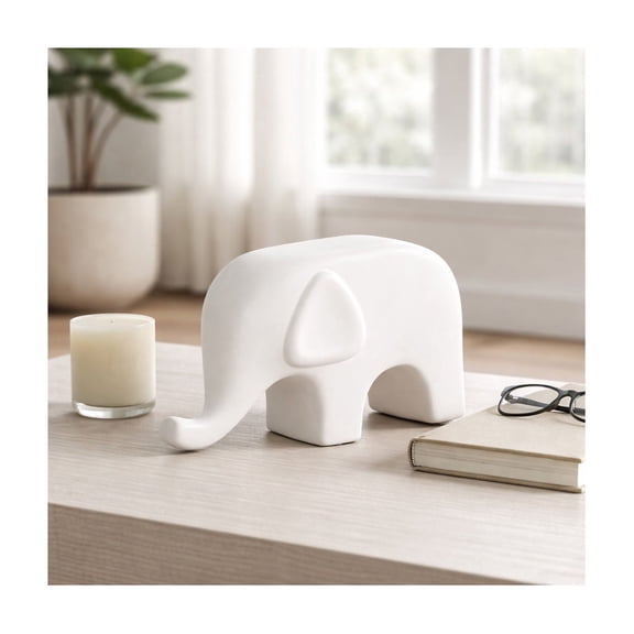 Elegant Elephant Figurine for Home Decor - Modern Boho Room Decor Accent for Living Room, Bathroom or Office - Stoneware Sculpture Ornament for Shelf Display or Coffee Table Styling - 6", White