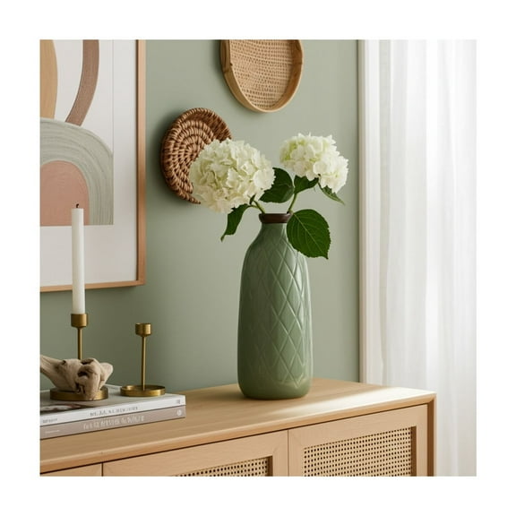 Stoneware Ceramic Vase with Textured Diamond Design