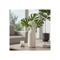 thumbnail image 1 of Ceramic Vase with Plaid Textured Pattern for Living Room Decor and Home Accent - Decorative Flower Vase for Room, Bedroom or Office Display - Elevate House and Table Decor Styling - 16", Ivory & Tan, 1 of 12