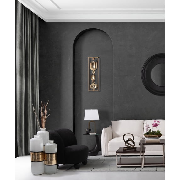 Sagebrook Home Neutral Glam Glass White Cylinder Floor Vase With Gold Trim