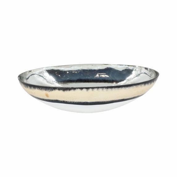 Sagebrook Home Neutral Glam Glass White Novelty Bowl With Striped Gold Trim