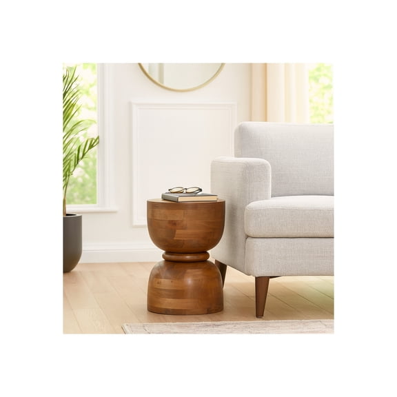 Modern Polished Mango Wood End Side Table for Home Decor -  Small Night Stand Table Ideal for Small Spaces or Balcony - Decorative Accent Display for Office, Bedroom, or Living Room - 18", Brown