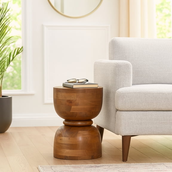 Sagebrook Home Rounded Mango Wood End Table for Home Decor - Compact Side Table for Bedroom, Sofa, and Reading Nook - 18", Brown