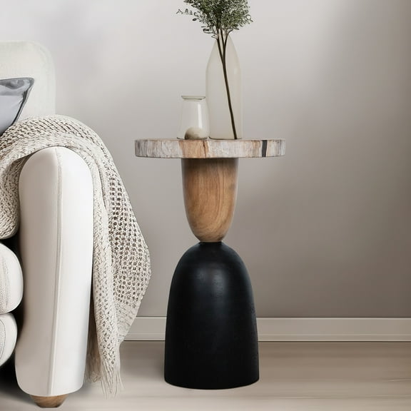 Sagebrook Home Neutral Modern 20" Petrified Wood Inspired Suar Wood Natural Side Accent Table