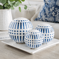 thumbnail image 1 of Decorative Ceramic Orbs for Home Decor - Coastal Inspired Sphere for Office Desk and Tabletop Decor - Casual Accent for Living Room, Bedroom, and Shelf Display - 6", 5", 4", Blue & White, 1 of 12