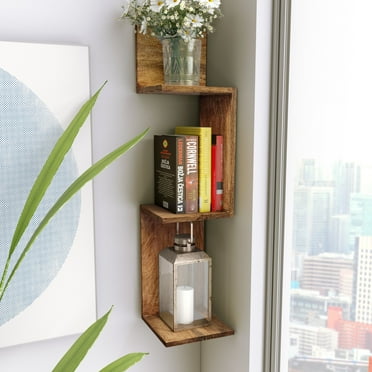 Sagebrook Home Neutral Modern Mange Wood Brown Zig Zag Corner Wall Shelf - 8" x 8" x 33"