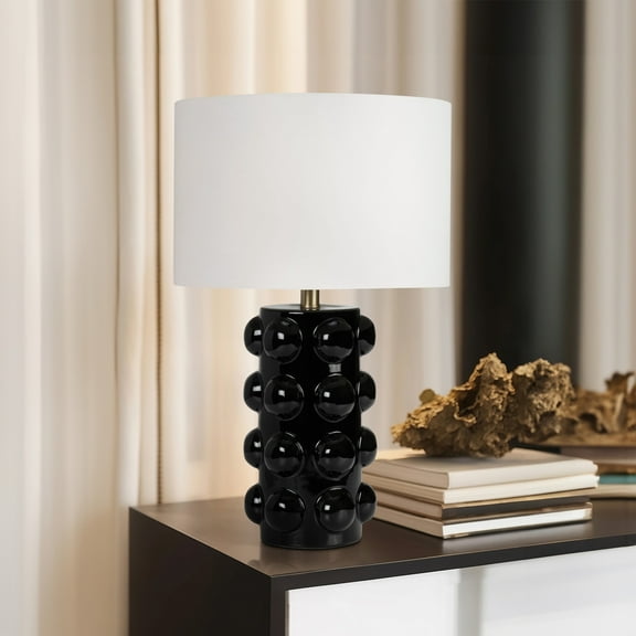 Sagebrook Home Neutral Textured Modern Ceramic, Bubble Table Lamp, Black