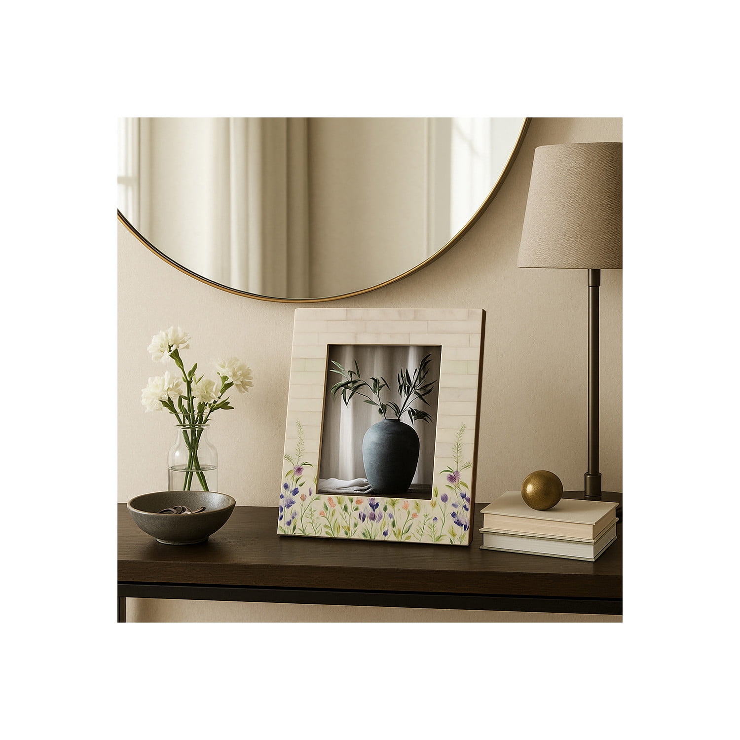 Elegant Rectangle Picture Frame with Flower Field Bottom Border ...
