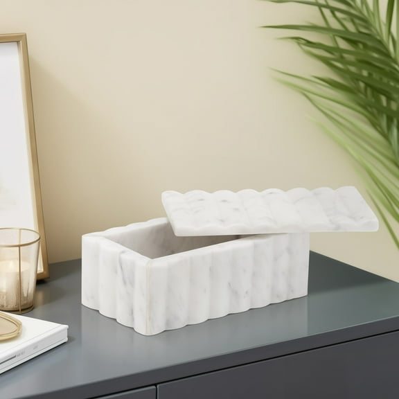 Sagebrook Home Neutral White Marble Storage Box Contemporary Textured