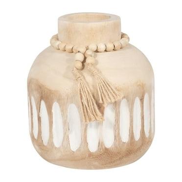 Sagebrook Home Paulownia Wood Elegant Ridged Vase With Tassels - Enhance Your Living Space