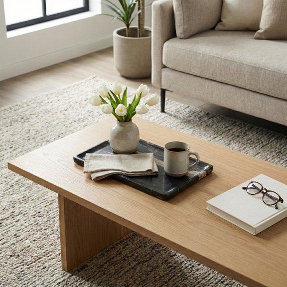 Sagebrook Home Petrified Wood Tray with Raised Edge for Living Room Decor - Decorative Tray for Home Entryway, Tabletop, and Bedroom - 1", Black & Tan