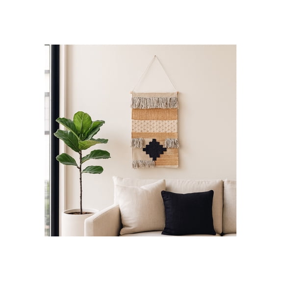 Wall Art for Home and Room Decor - Handcrafted Woven Art with Artistic Pattern Perfect as Hanging Wall Decor - Boho Home Decor Accent for Living Room, Bedroom, or Bathroom Decor - 36" Tan & Ivory
