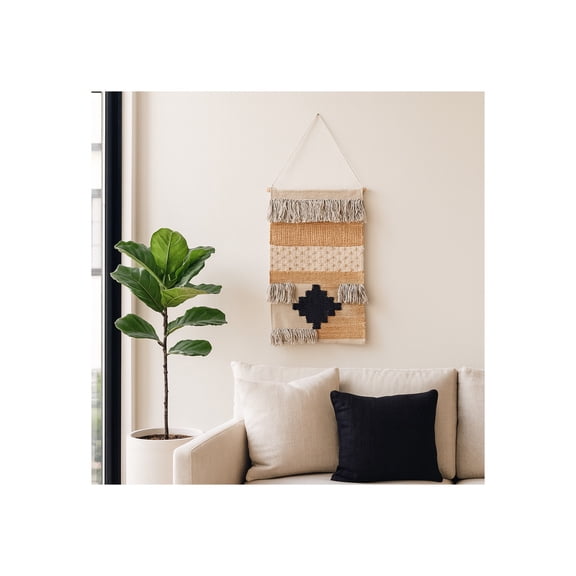 Wall Art for Home and Room Decor - Handcrafted Woven Art with Artistic Pattern Perfect as Hanging Wall Decor - Boho Home Decor Accent for Living Room, Bedroom, or Bathroom Decor - 36" Tan & Ivory