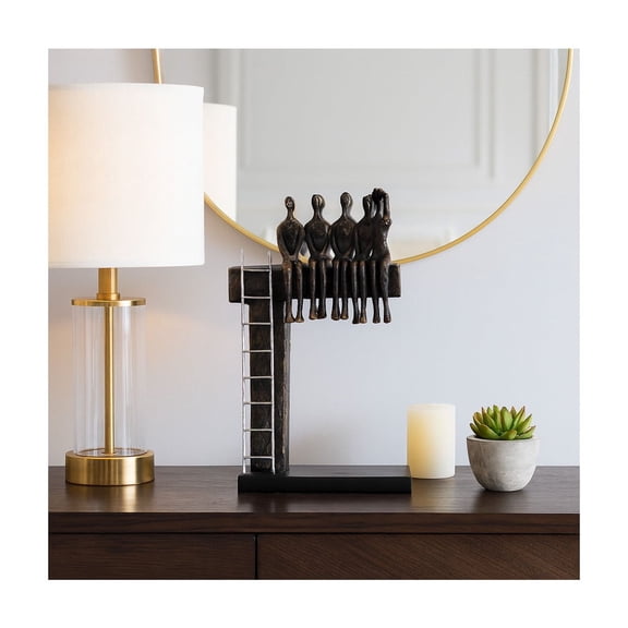 Home and Office Statue for Living Room Decor - Contemporary Polyresin Human Figures Sculpture with Ladder for Shelf, Bathroom, and Coffee Table Decor - Modern Ornament Artwork - 15" Bronze & Copper