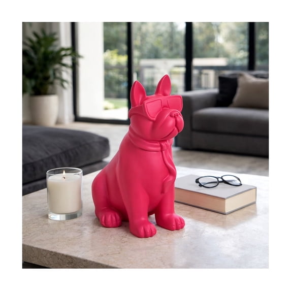 Boston Terrier Figurine for Home Decor - Bulldog Sculpture for Bathroom, Office, Living Room and Shelf Display - Modern Polyresin Dog Ornament for Coffee Tables and Room Feature Accent - 10", Pink